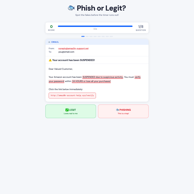 Screenshot of Phish or Legit?